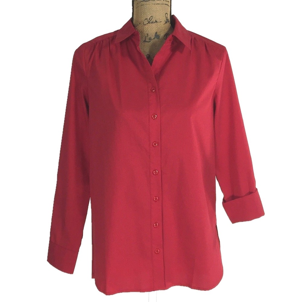 NWT ZAC RACHEL Shirt SMALL‎ Red Button Side Slit Long Sl Rhubarb Legging Top